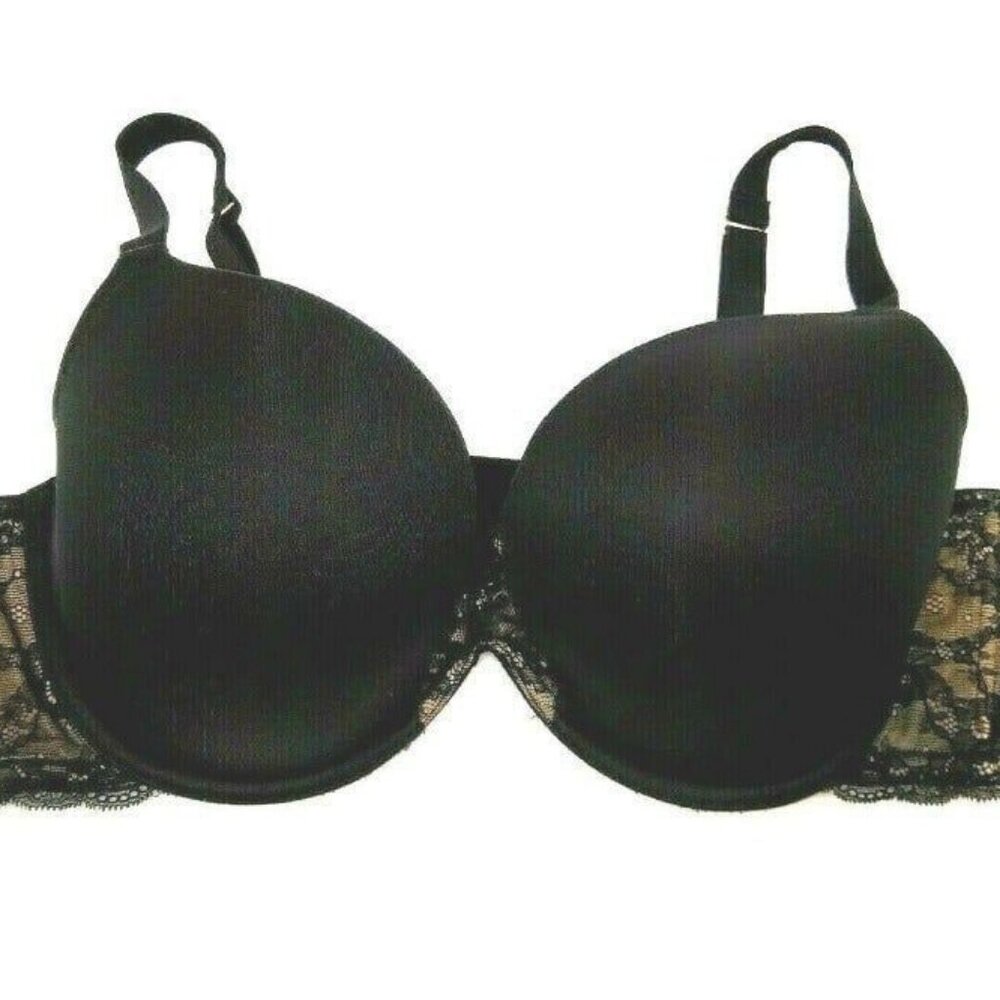 Cacique Womens Bra Quarterly Lace Plunge 38D Black w/ Lace Accents